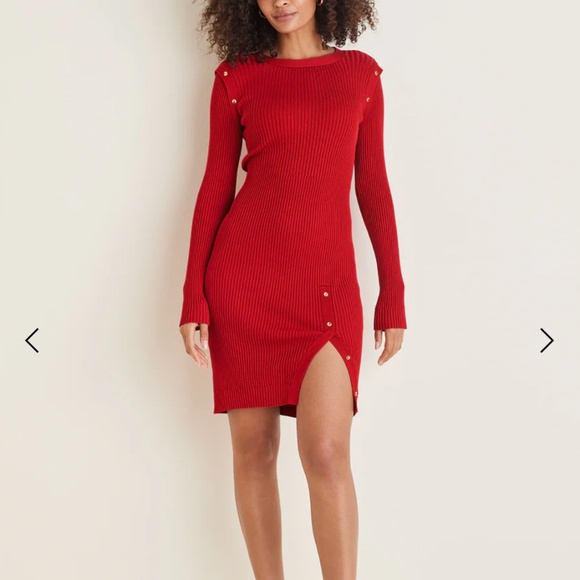 Venus red ribbed rayon blend long sleeve knit sweater dress NWOT - Picture 1 of 14